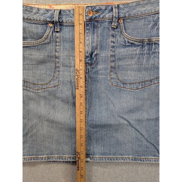 Zana Di Jeans Skirt Size 16 Blue Whiskers Flap Pockets Mini Pencile - Picture 7 of 13